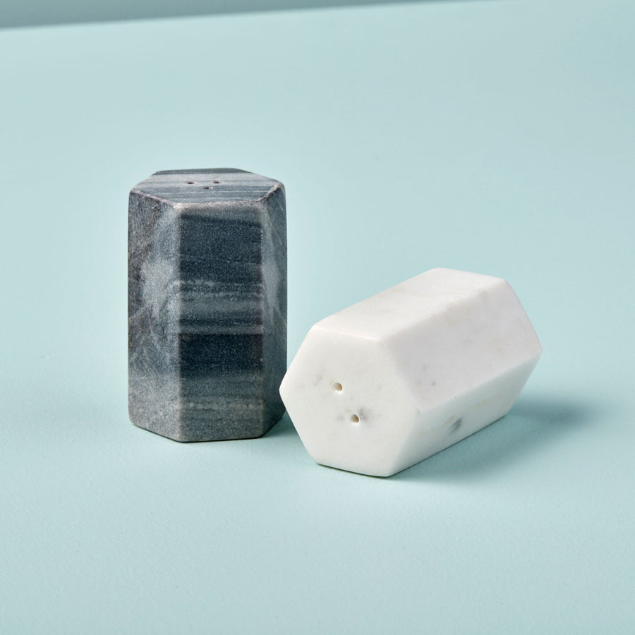 White and Gray Marble Salt and Pepper Set
