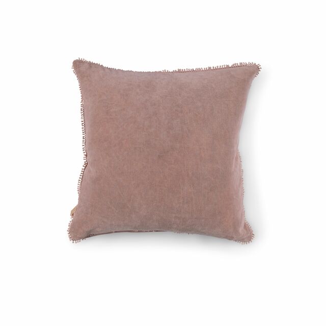 Velvet Pillow with Pom Pom Trim - Blush