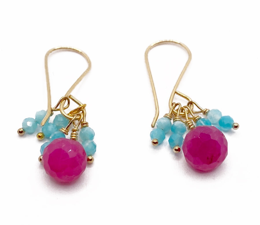Debbie Fisher | Ruby Bead Cluster with Amazonite Earrings