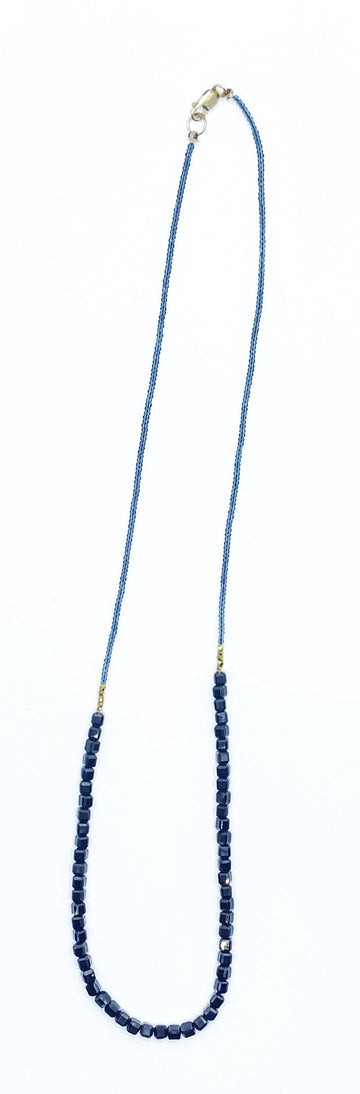 Debbie Fisher | Grey Seed Beads, Gold Vermeil and Black Onyx Bead Necklace