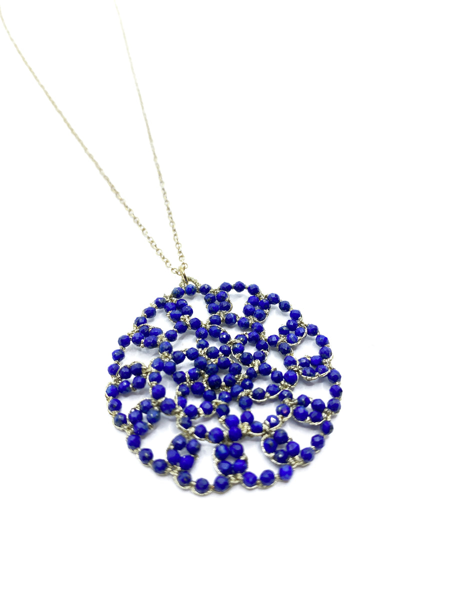 Danielle Welmond | Woven Gold Lace Wheel with Lapis on 14kt Chain