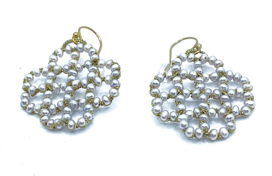 Danielle Welmond |  Woven Gold Cord with Silver Pearls Earrings