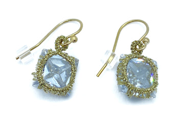 Danielle Welmond | Caged Square Cubic Zirconia 10x10 Earrings w/ Gold Cord