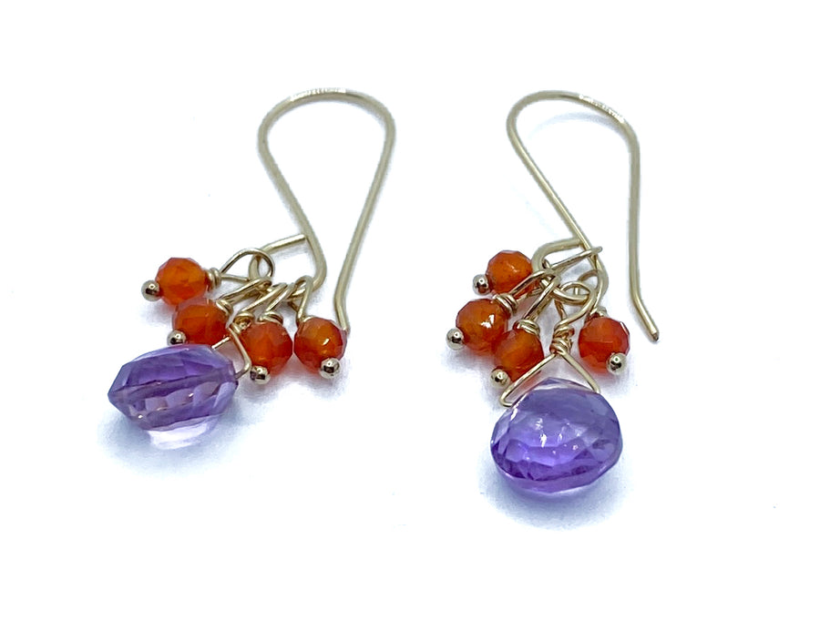 Debbie Fisher | Carnelian and Amethyst Beads on gold fill wire earring
