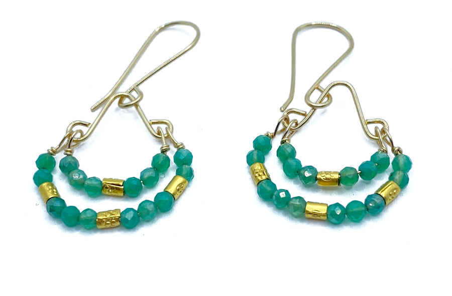 Green Onyx and Gold Vermeil on Gold fill wire earring