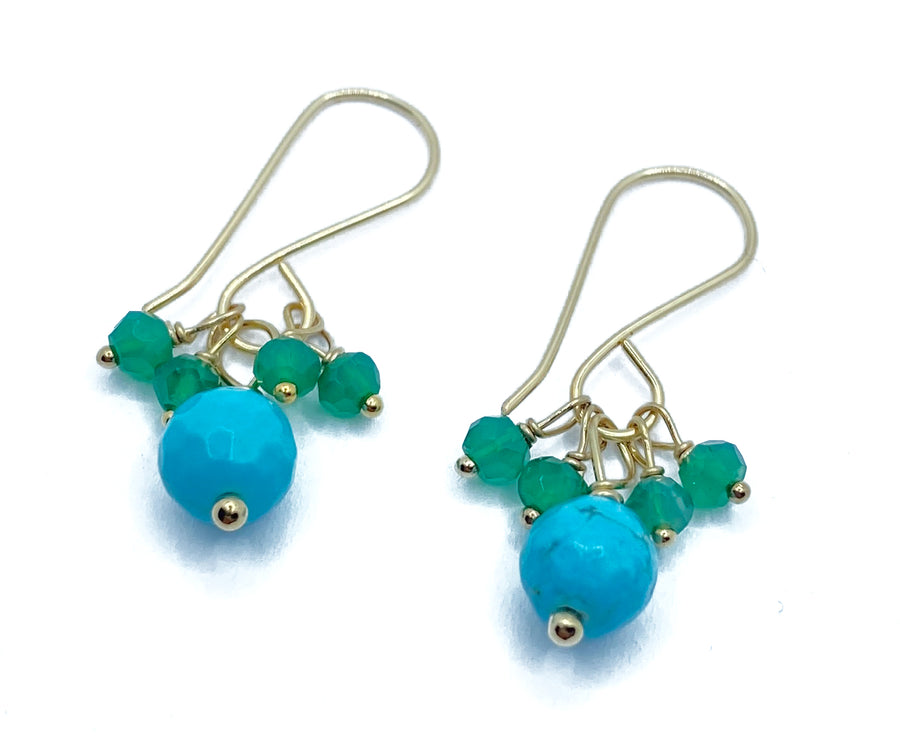 Debbie Fisher | Green Onyx and Turquoise beads on Gold fill wire earring