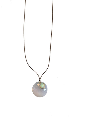 White Chalcedony, Opal, & 18kt Gold Necklace