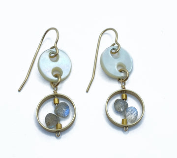 Jadewater | Two-Hole Discs, Gold Hoop with Labradorite Duet Earrings