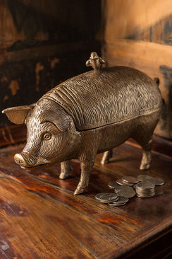Brass Pig & Bird Decorative Storage Box