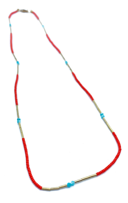 DEBBIE FISHER | Coral Glass Seed Beads, Gold Fill and Amazonite Bead Necklace