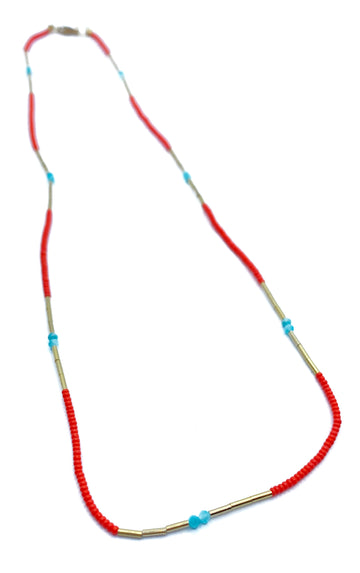 Debbie Fisher | Coral Glass Seed Beads, Gold Fill and Amazonite Bead Necklace