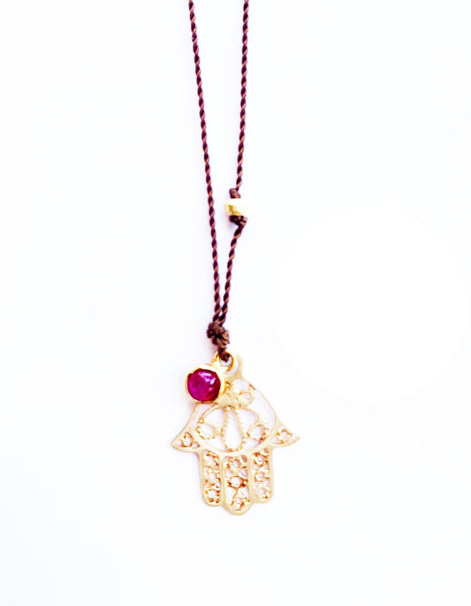MARGARET SOLOW | Hamsa and Ruby Necklace