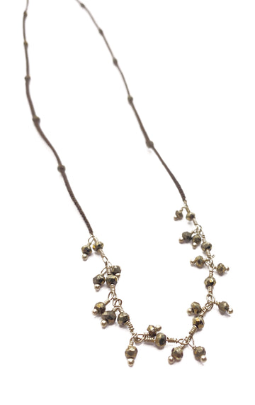 Danielle Welmond | Woven Silk Brown Cord With Silver Chain & Pyrite Necklace