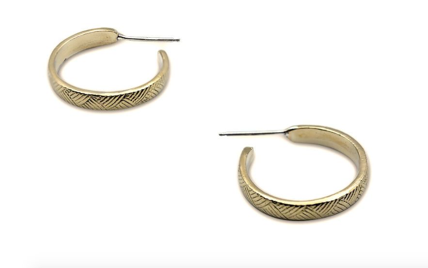 Vintage Lines Hoop Earrings in Brass