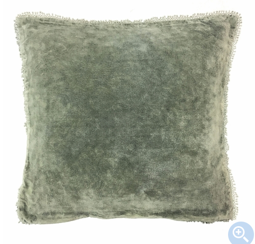 Moss Velvet Pillow with Pom Pom Trim - Sage