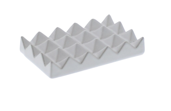 CERAMIC SOAP DISH - RAISED PYRAMID, RECTANGLE - MATTE WHITE
