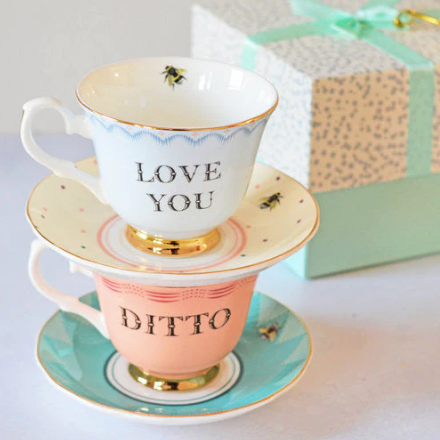 LOVE YOU AND DITTO TEA CUP AND SAUCERS SET