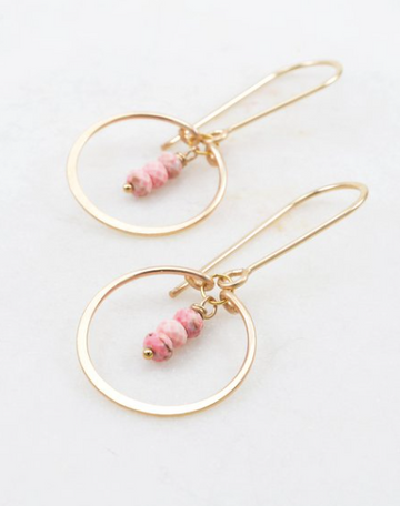 Amy Olson | Petite Circle Pink Opal Drop Earrings