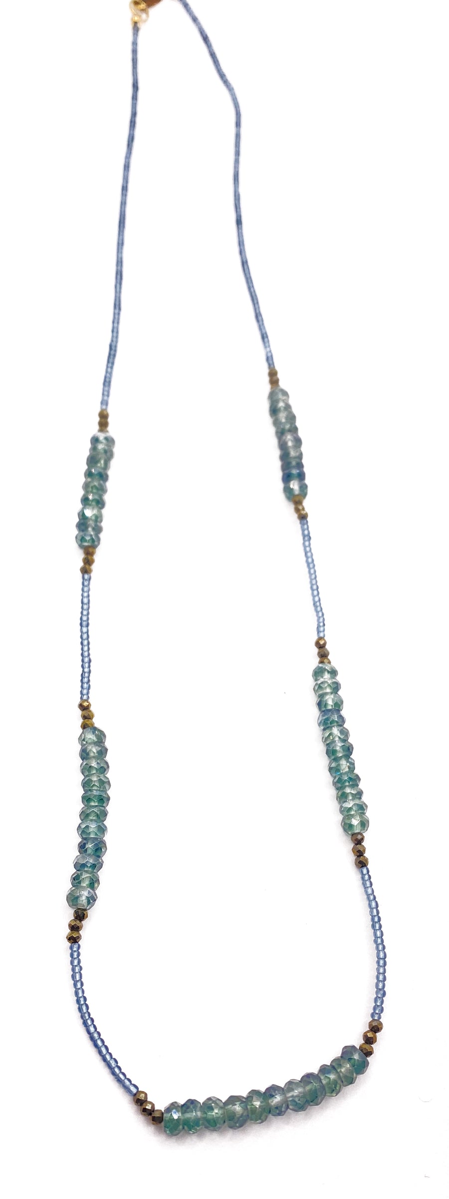 Debbie Fisher | Grey Glass, Pyrite, and Mystic Quartz Bead with Gold Fill Clasp Necklace