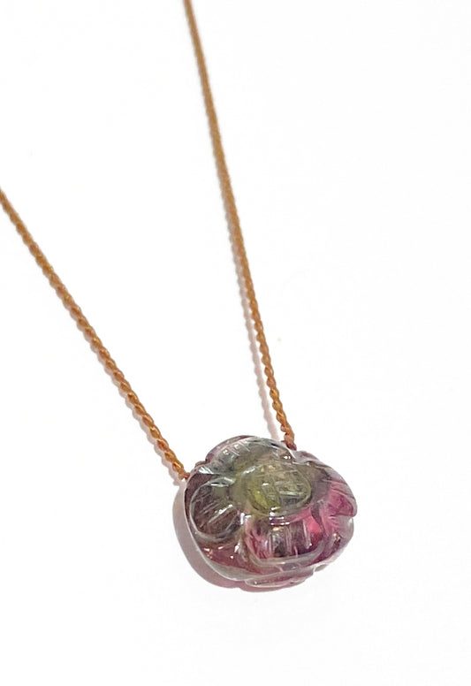 MARGARET SOLOW | Carved Purple Tourmaline Necklace on Silk Cord