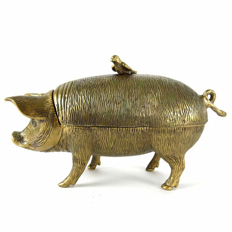Brass Pig & Bird Decorative Storage Box