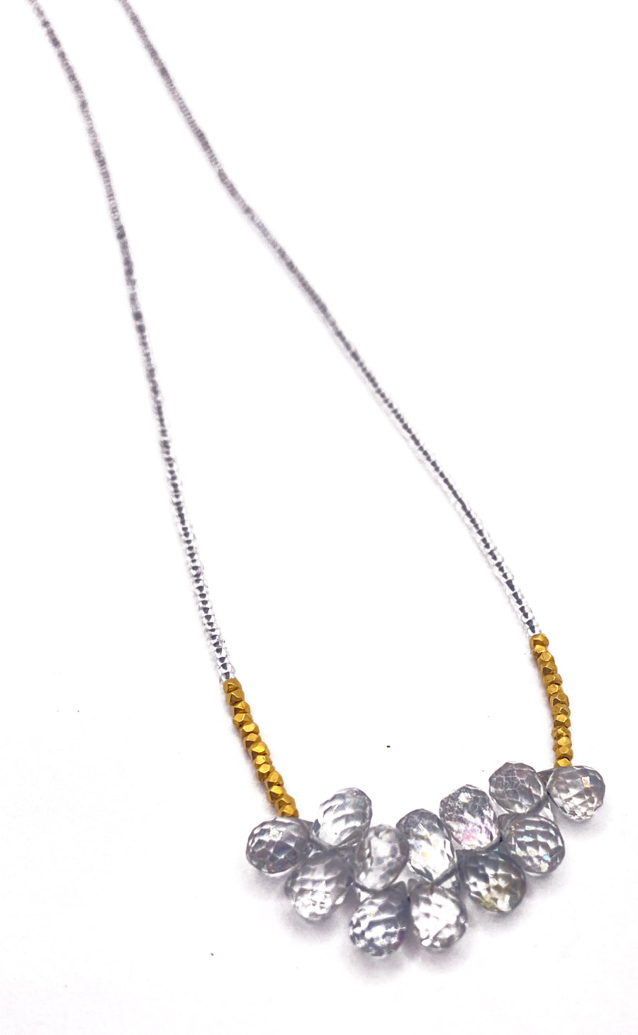 Debbie Fisher | Clear Seed Beads, Gold Vermeil and Mystic Topaz Necklace