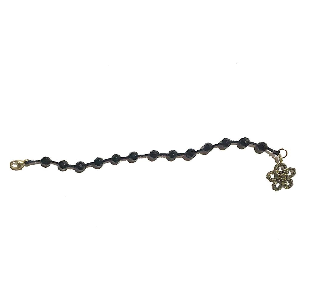 Danielle Welmond | Woven Black Silk Cord With Black Onyx & Woven Pyrite Flower Bracelet