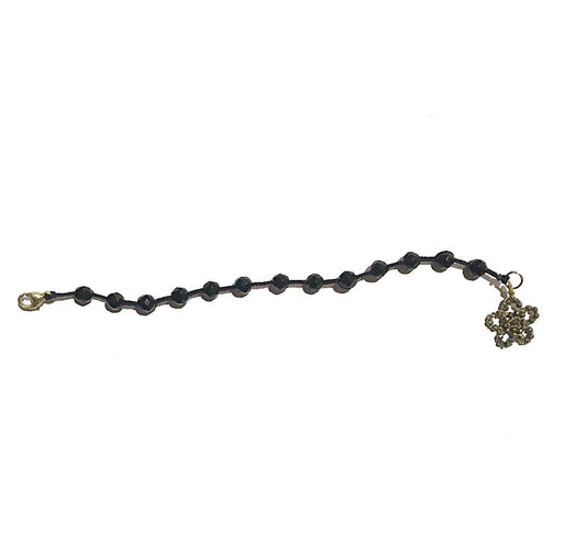Danielle Welmond | Woven Black Silk Cord With Black Onyx & Woven Pyrite Flower Bracelet