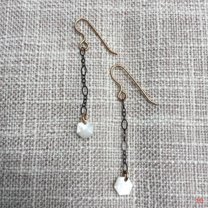 JADEWATER DESIGN | Oxidized Silver Chain With Mini Hexagon Button Drops Earrings